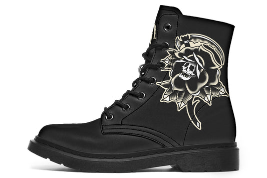 Black Rose Scythe Skull Boots