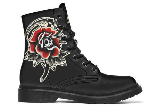 Red Rose Scythe Skull Boots
