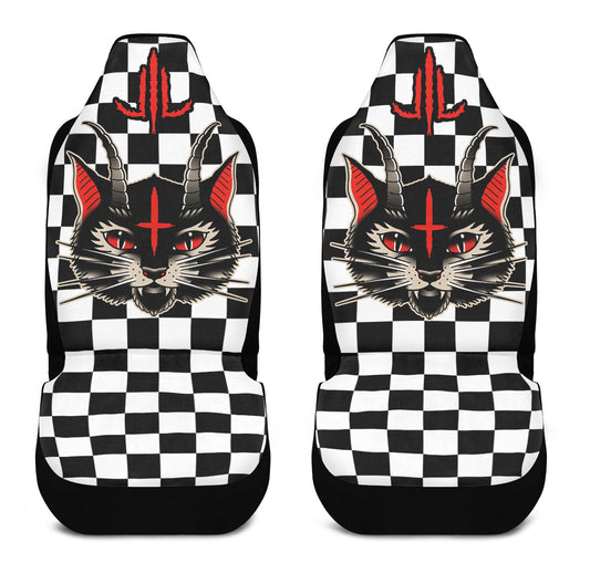 Cat Demon Checkered Car Seat Covers