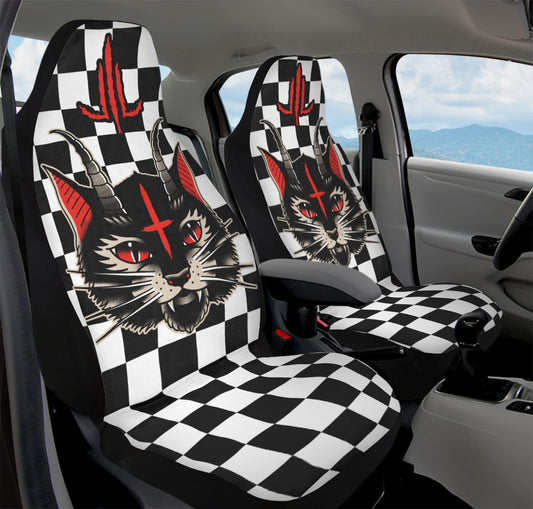 Cat Demon Checkered Car Seat Covers