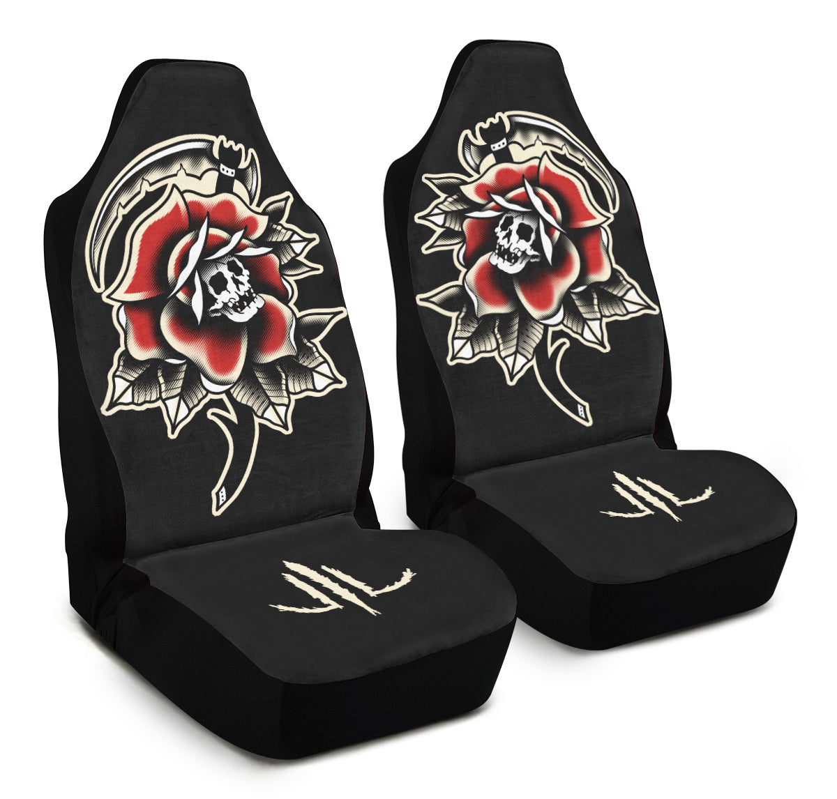 Red Rose Scythe Skull Car Seat Covers
