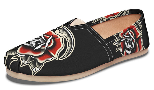 Red Rose Scythe Skull Casual Shoes