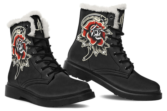 Red Rose Scythe Skull Comfy Boots