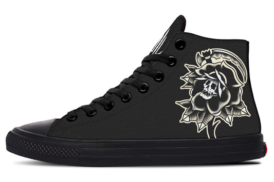 Black Rose Scythe Skull High Tops