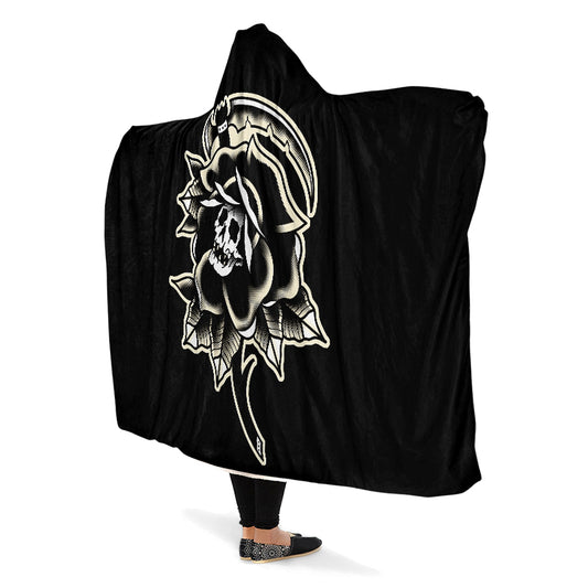 Black Rose Scythe Skull Hooded Blanket