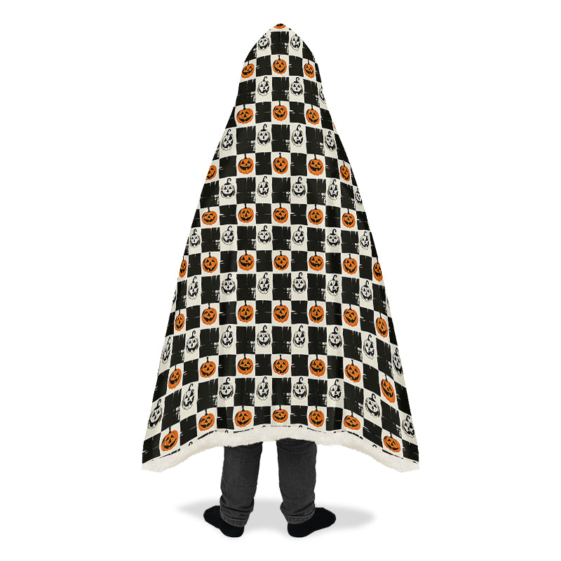 Checkered Pumpkins Hooded Blanket