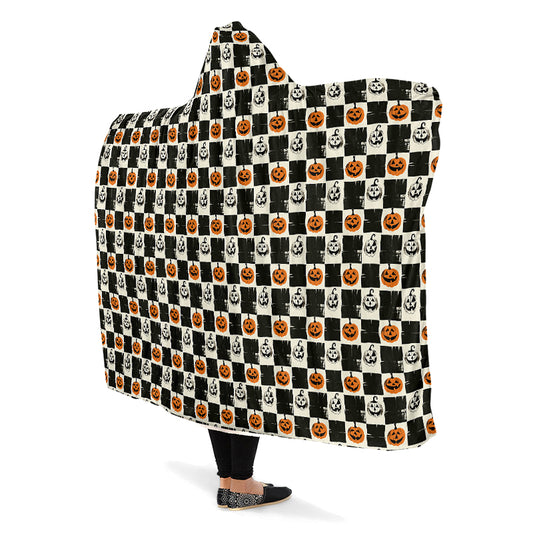 Checkered Pumpkins Hooded Blanket