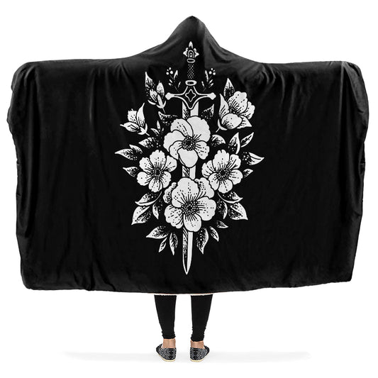 Minimalist Dagger Flowers Hooded Blanket