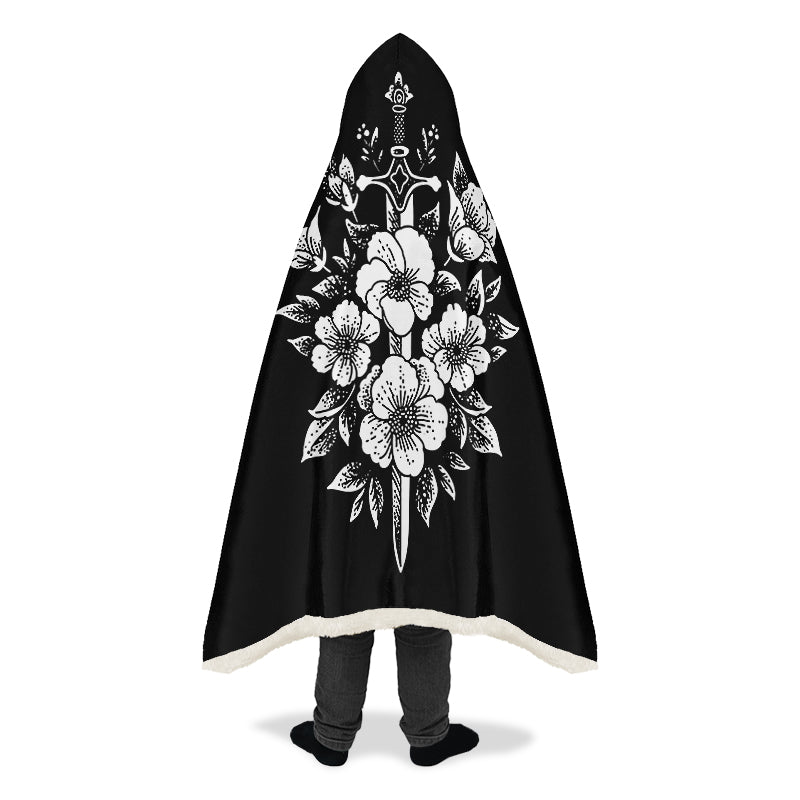 Minimalist Dagger Flowers Hooded Blanket