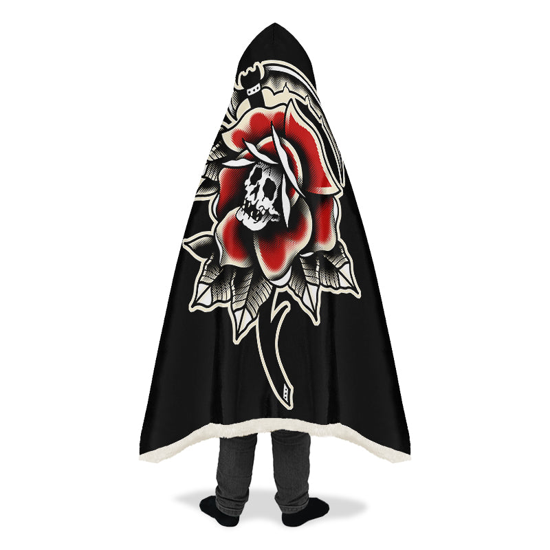 Red Rose Scythe Skull Hooded Blanket