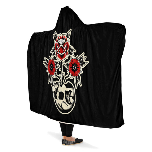 Skull Flowers Hooded Blanket