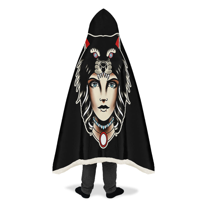 Wolf Cowl Girl Head Hooded Blanket