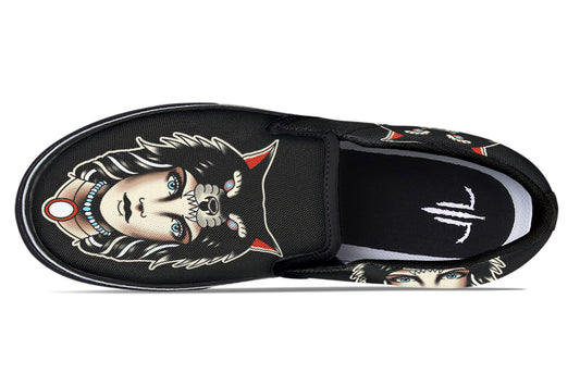 Wolf Cowl Girl Head Slip On Shoes