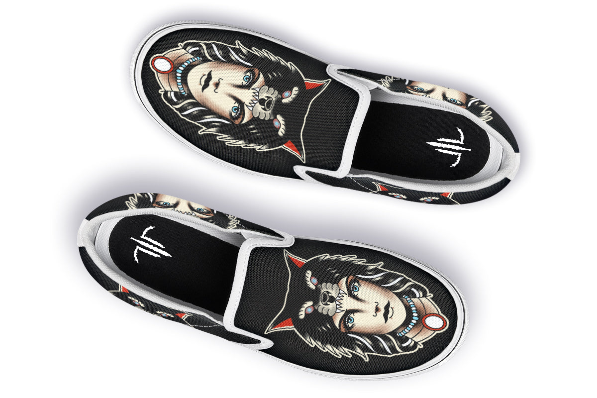 Wolf Cowl Girl Head Slip On Shoes