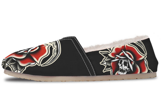 Red Rose Scythe Skull Winter Casual Shoes
