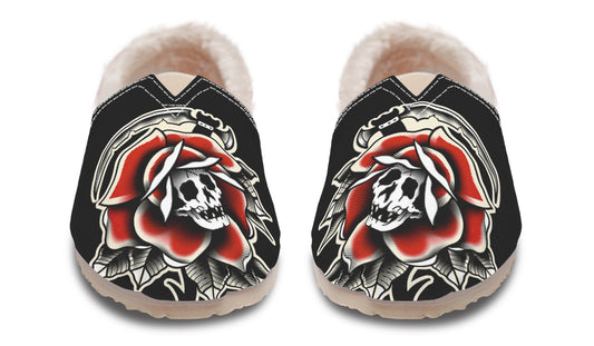 Red Rose Scythe Skull Winter Casual Shoes