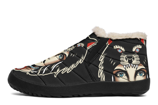 Wolf Cowl Girl Head Winter Sneakers