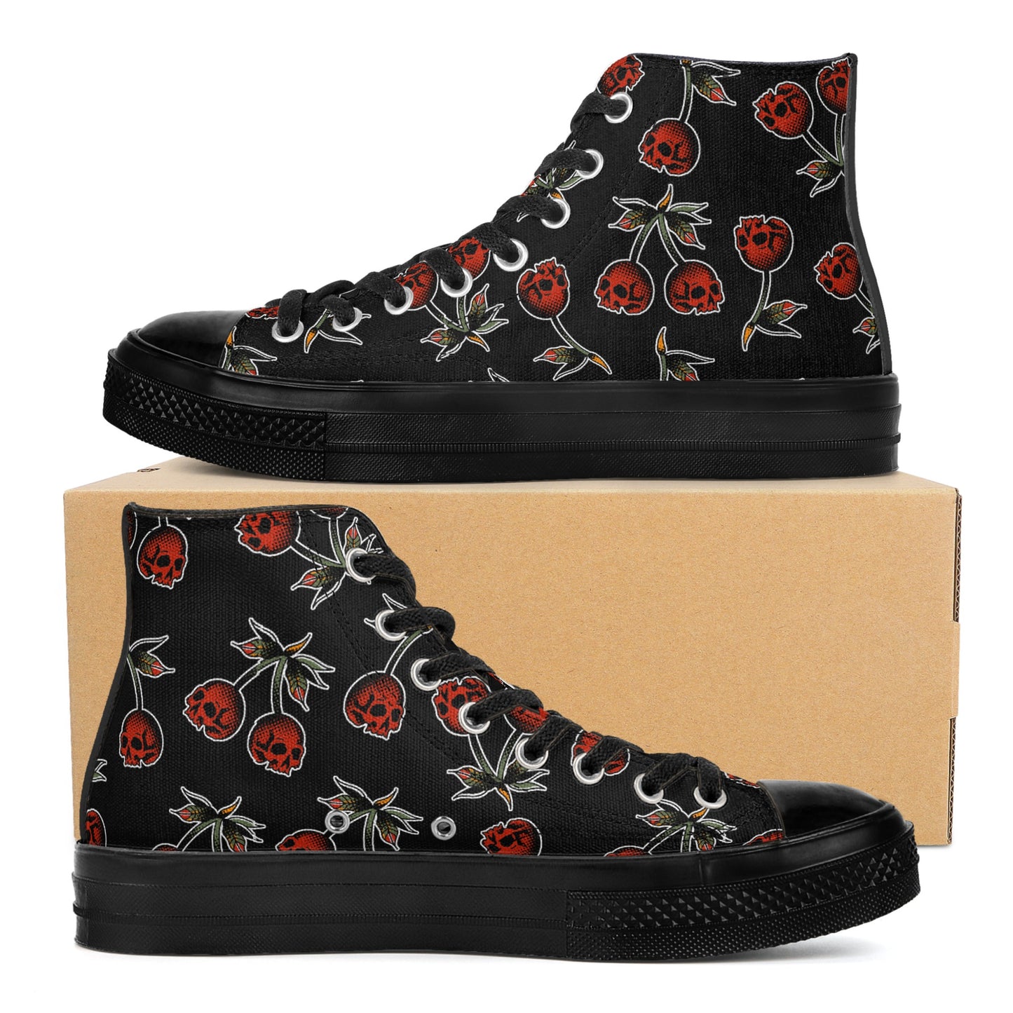 Skull Cherries High Top Canvas Shoes
