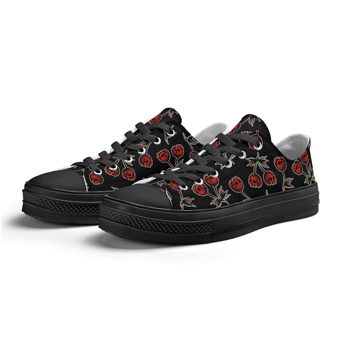 Skull Cherries Low Top Canvas Shoes