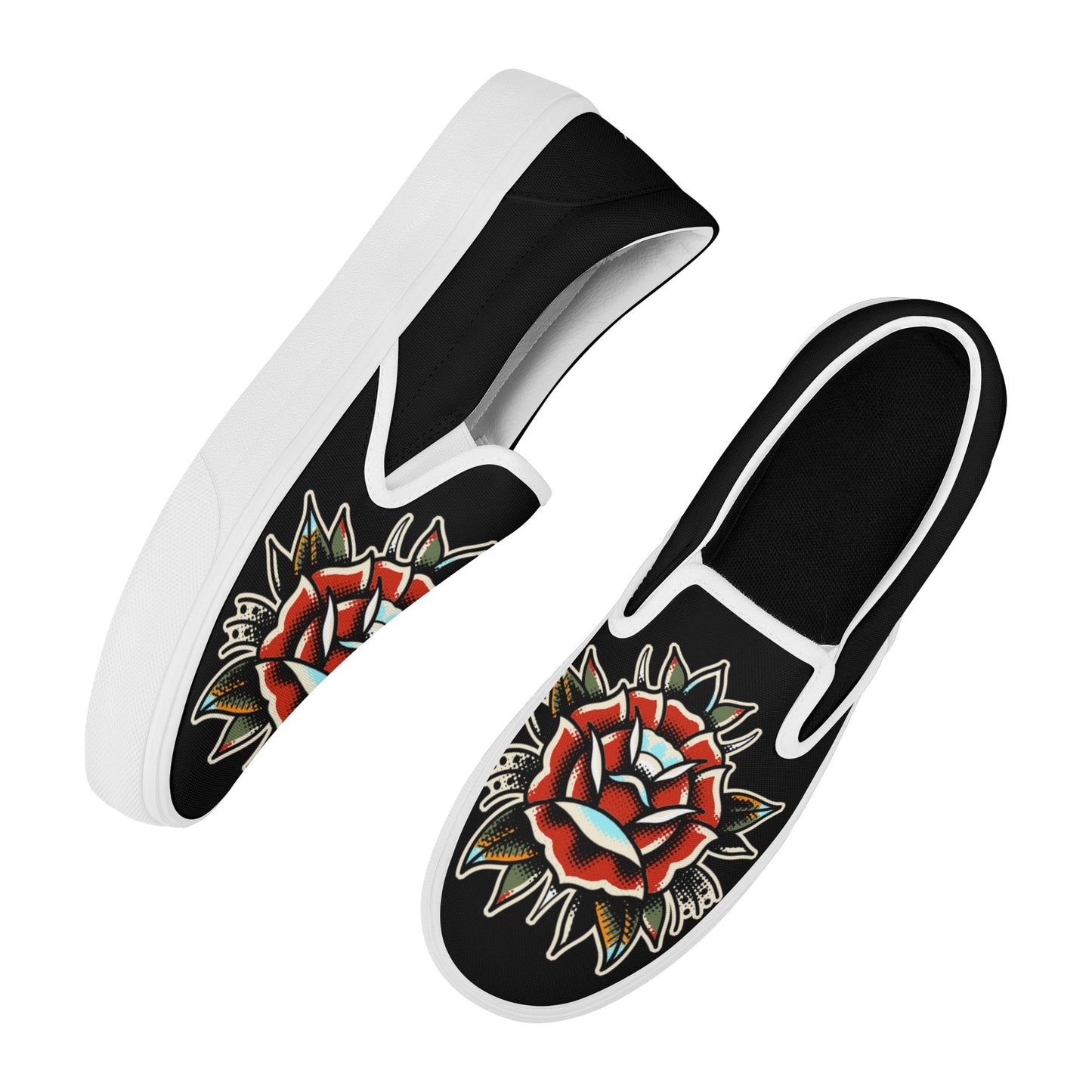 Zapatos sin cordones de skate con rosas tradicionales