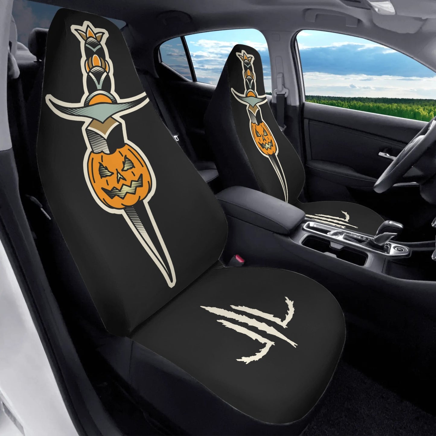 Pumpkin Dagger Car Seat Covers ((2 Pcs)(LIMITED SPOOKYSEASON EXCLUSIVE))