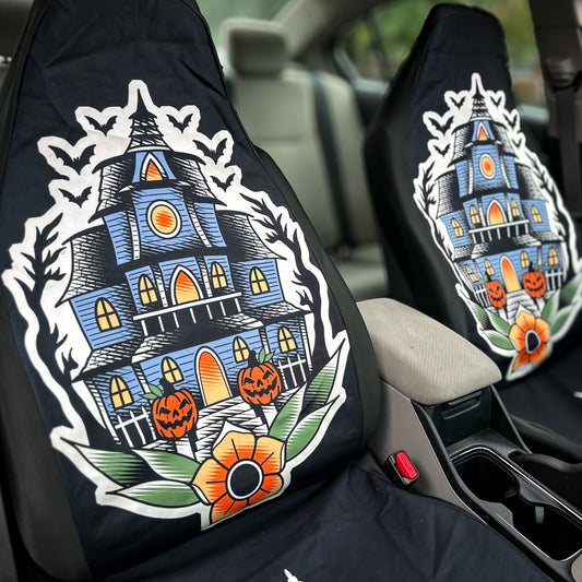 Haunted House Car Seat Covers ((2 Pcs)(LIMITED SPOOKYSEASON EXCLUSIVE))