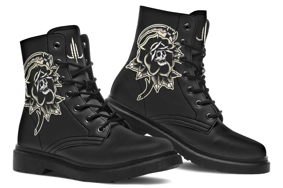 Black Rose Scythe Skull Boots