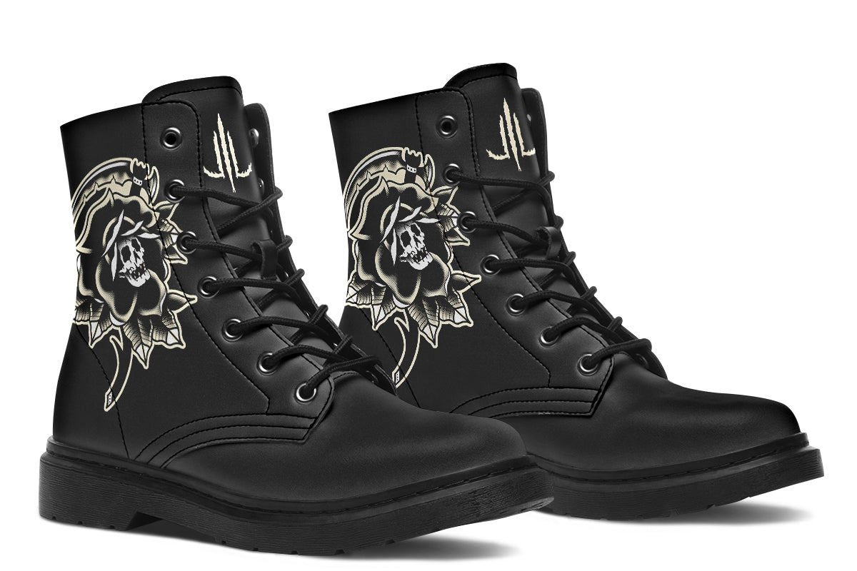 Black Rose Scythe Skull Boots
