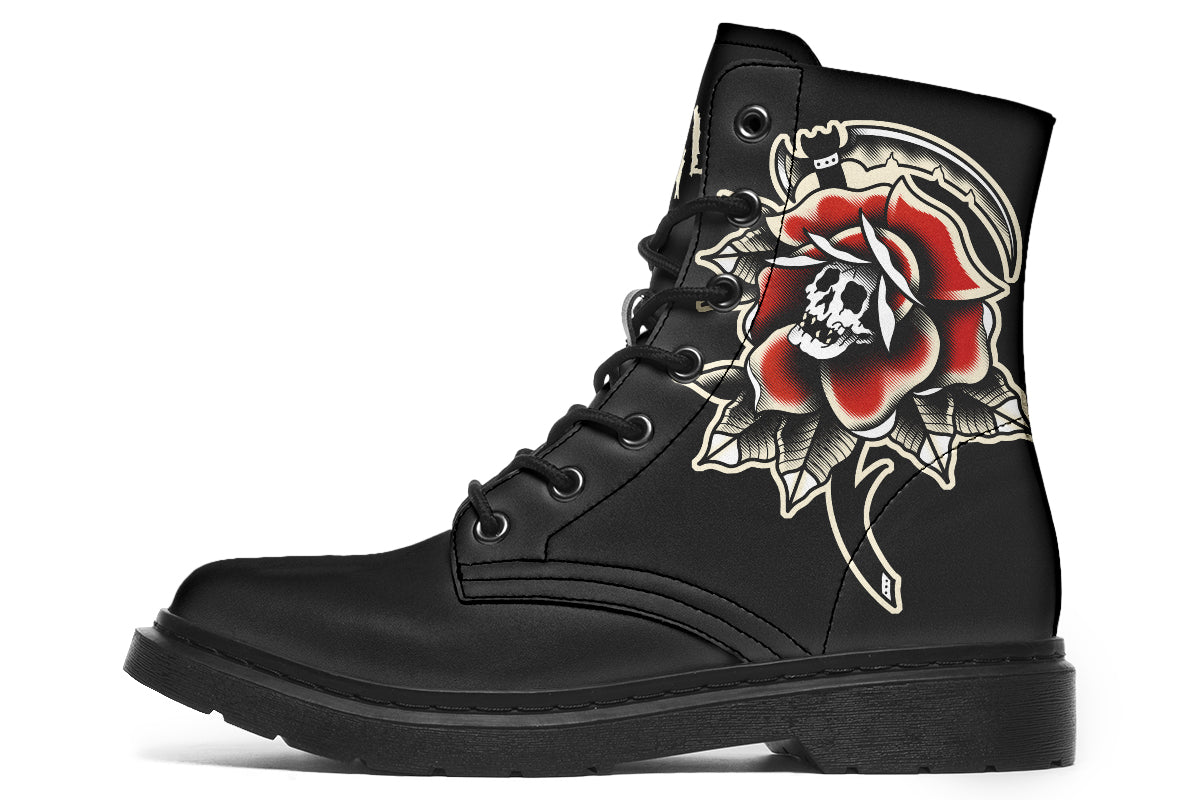 Red Rose Scythe Skull Boots