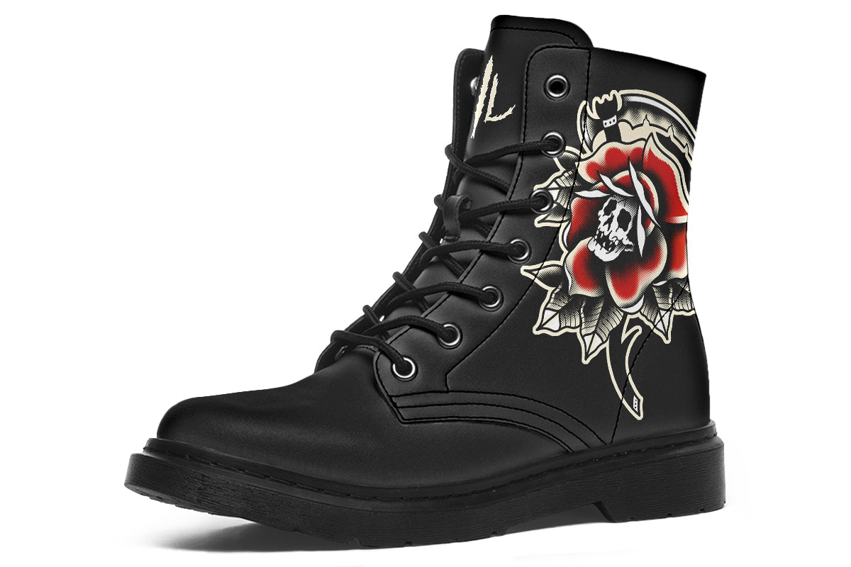 Red Rose Scythe Skull Boots