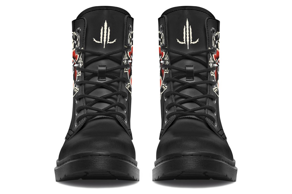 Red Rose Scythe Skull Boots