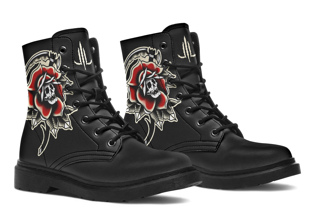 Red Rose Scythe Skull Boots