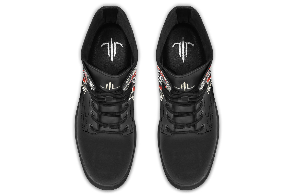 Red Rose Scythe Skull Boots