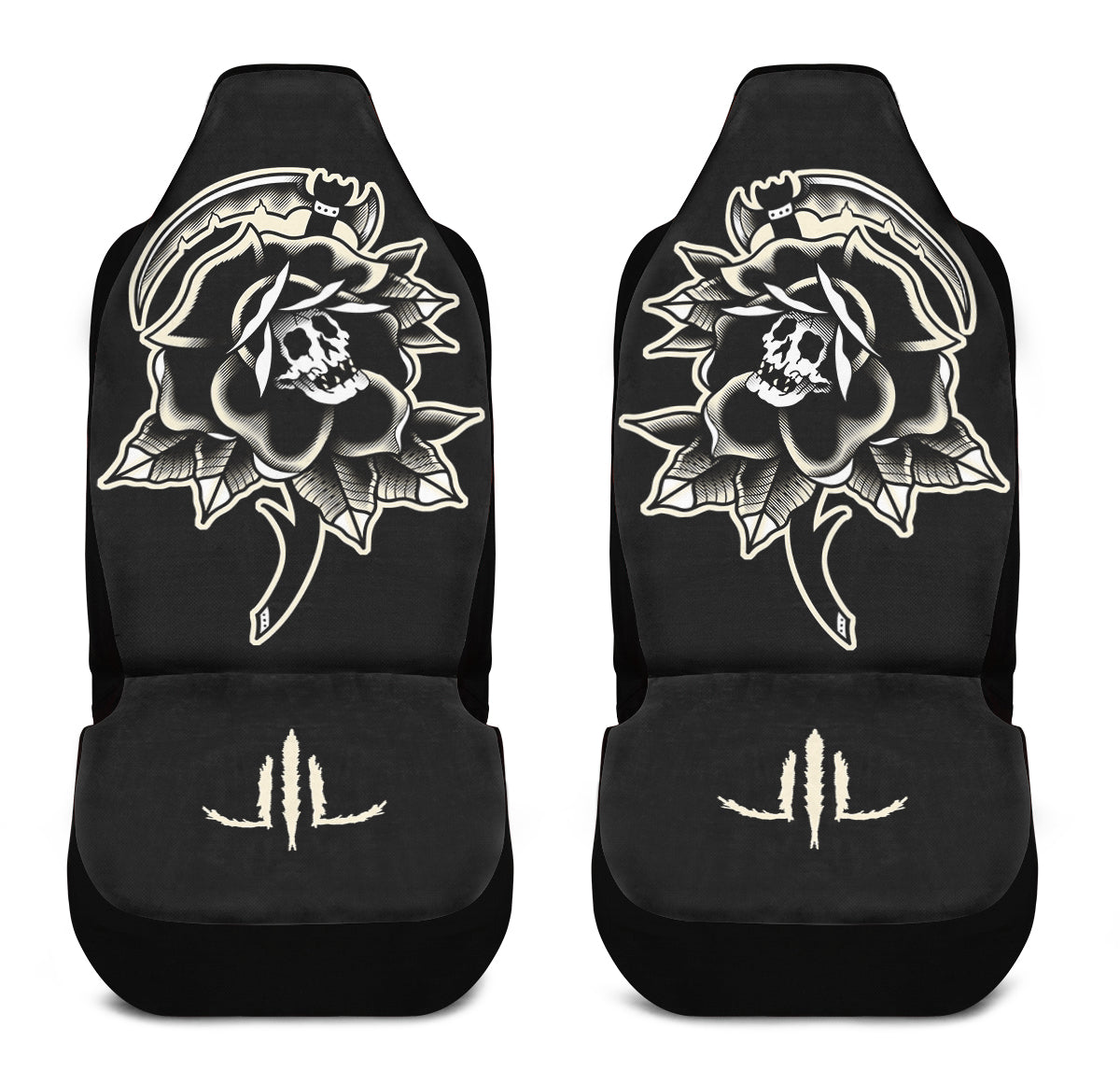 Black Rose Scythe Skull Car Seat Covers