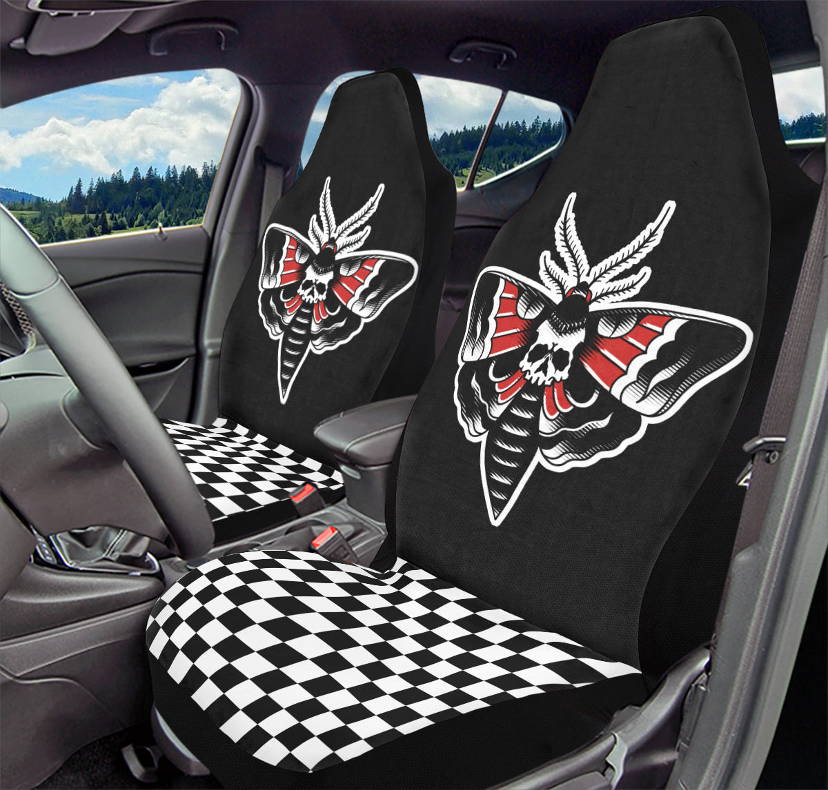 Checkered Death Moth Car Seat Covers