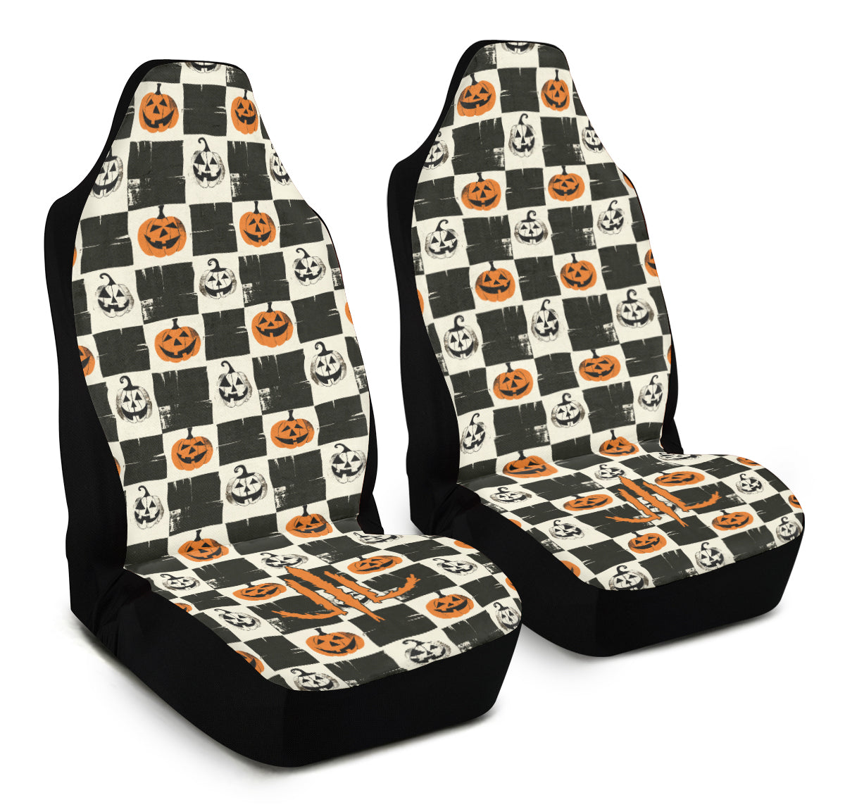Checkered Pumpkins Car Seat Covers