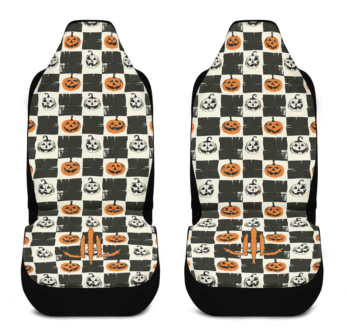 Checkered Pumpkins Car Seat Covers