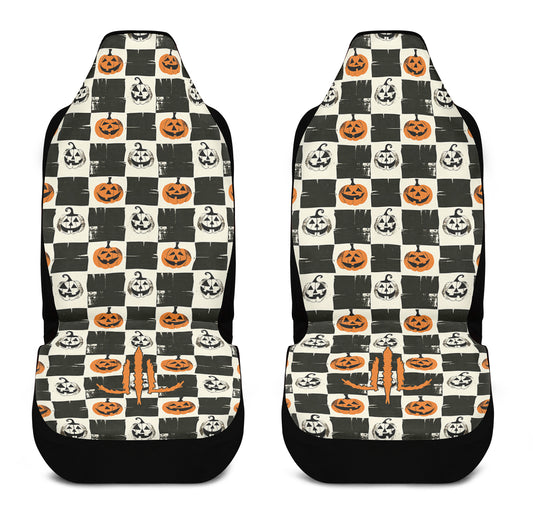 Checkered Pumpkins Car Seat Covers
