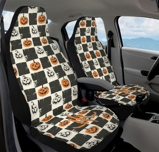 Checkered Pumpkins Car Seat Covers