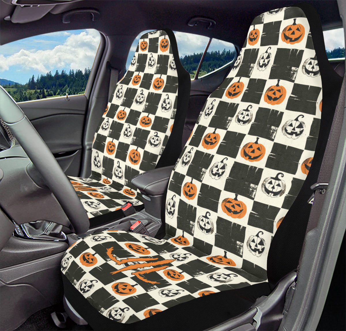 Checkered Pumpkins Car Seat Covers