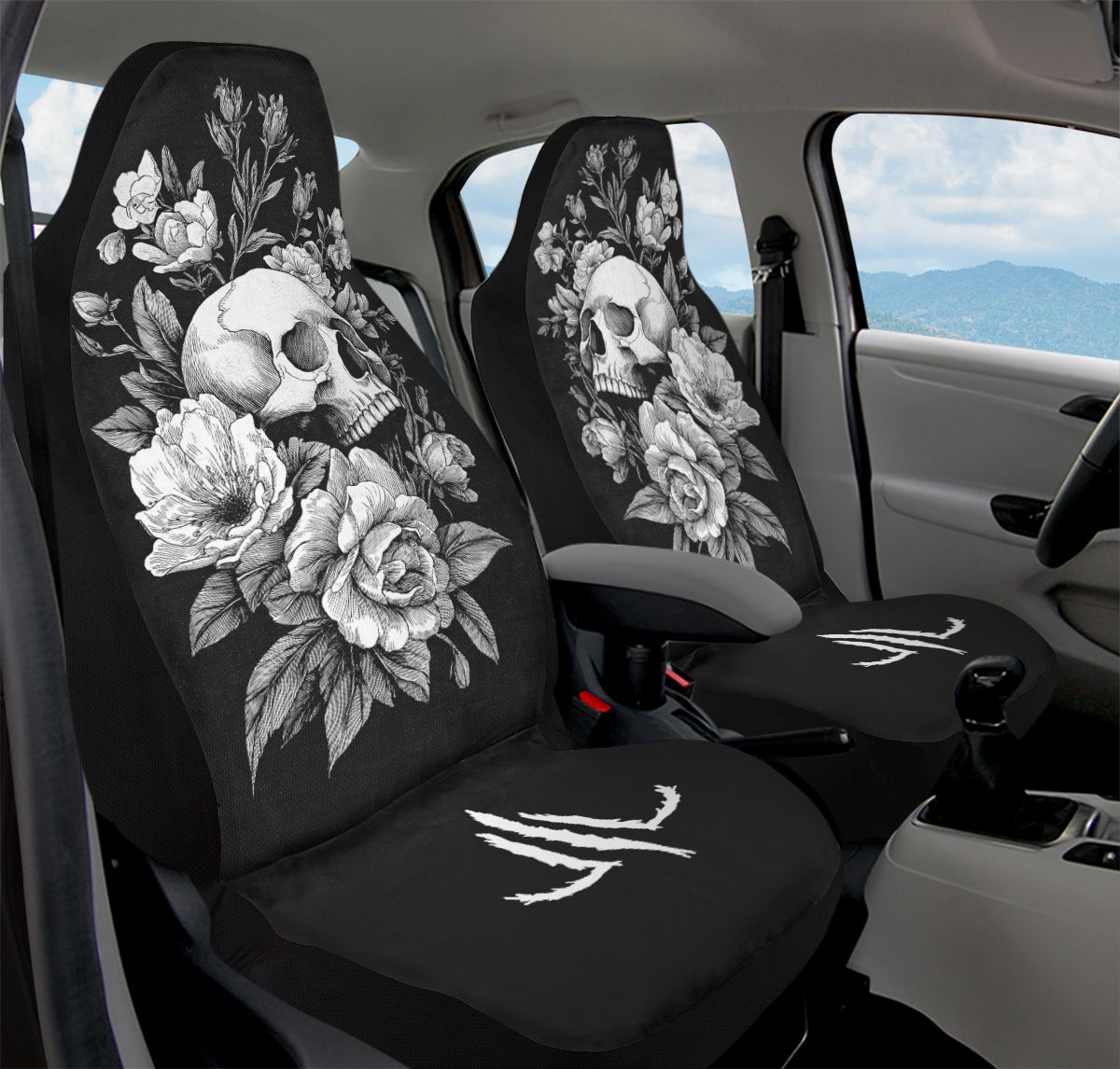 Flowering Skull Car Seat Cover