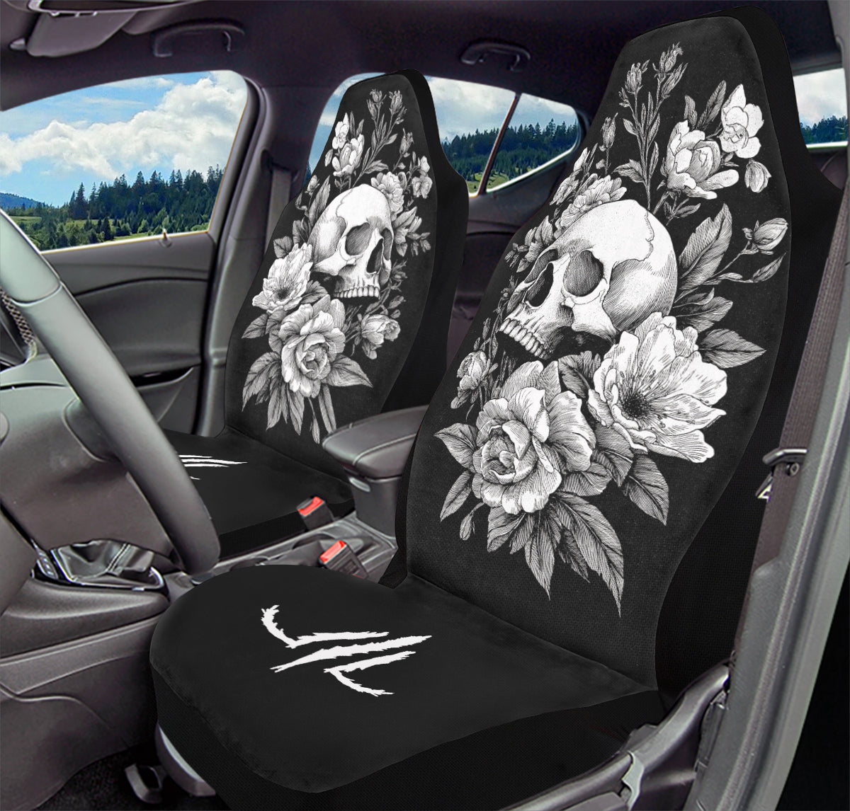 Flowering Skull Car Seat Cover