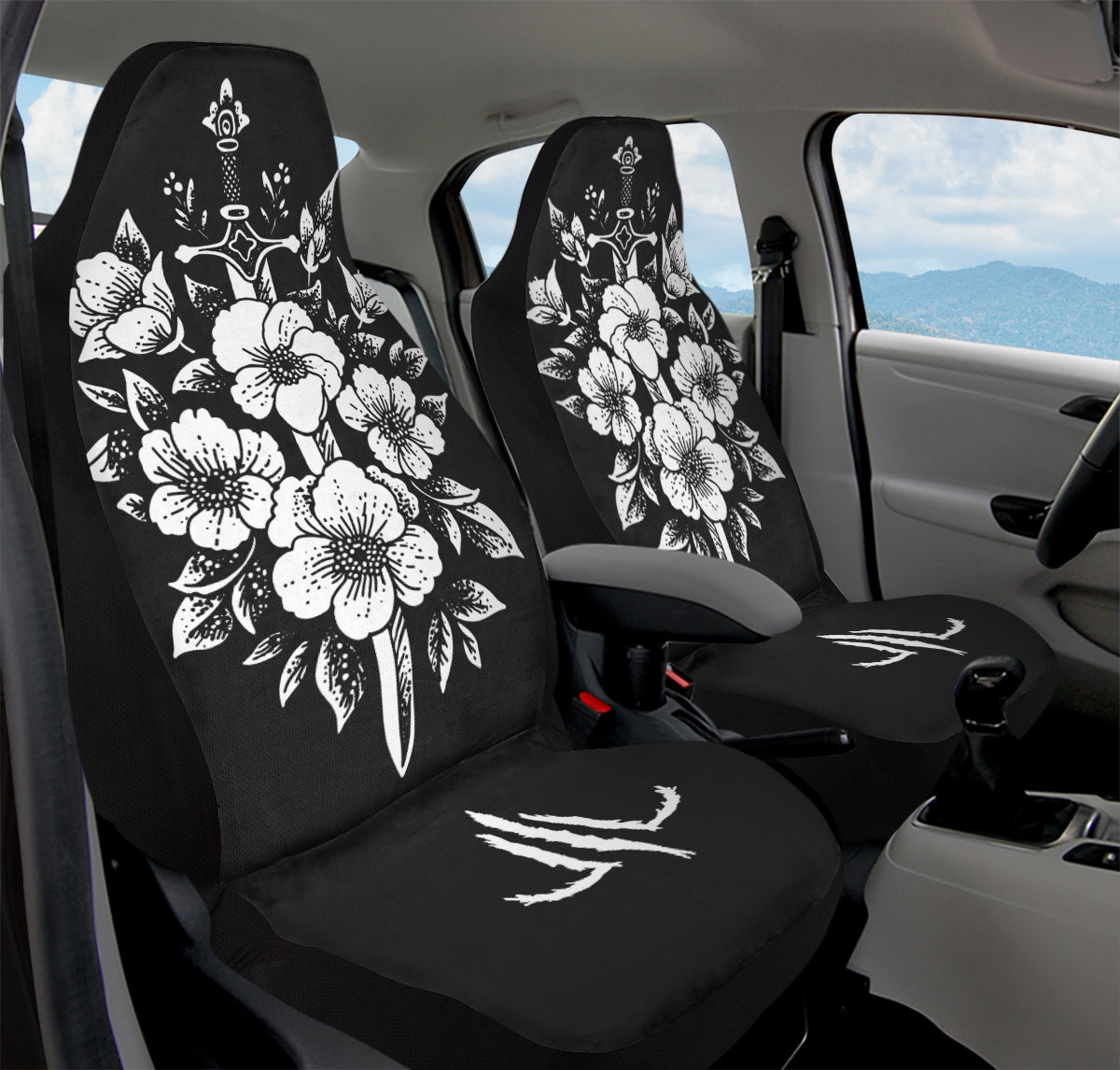 Minimalist Dagger Flowers Car Seat Cover