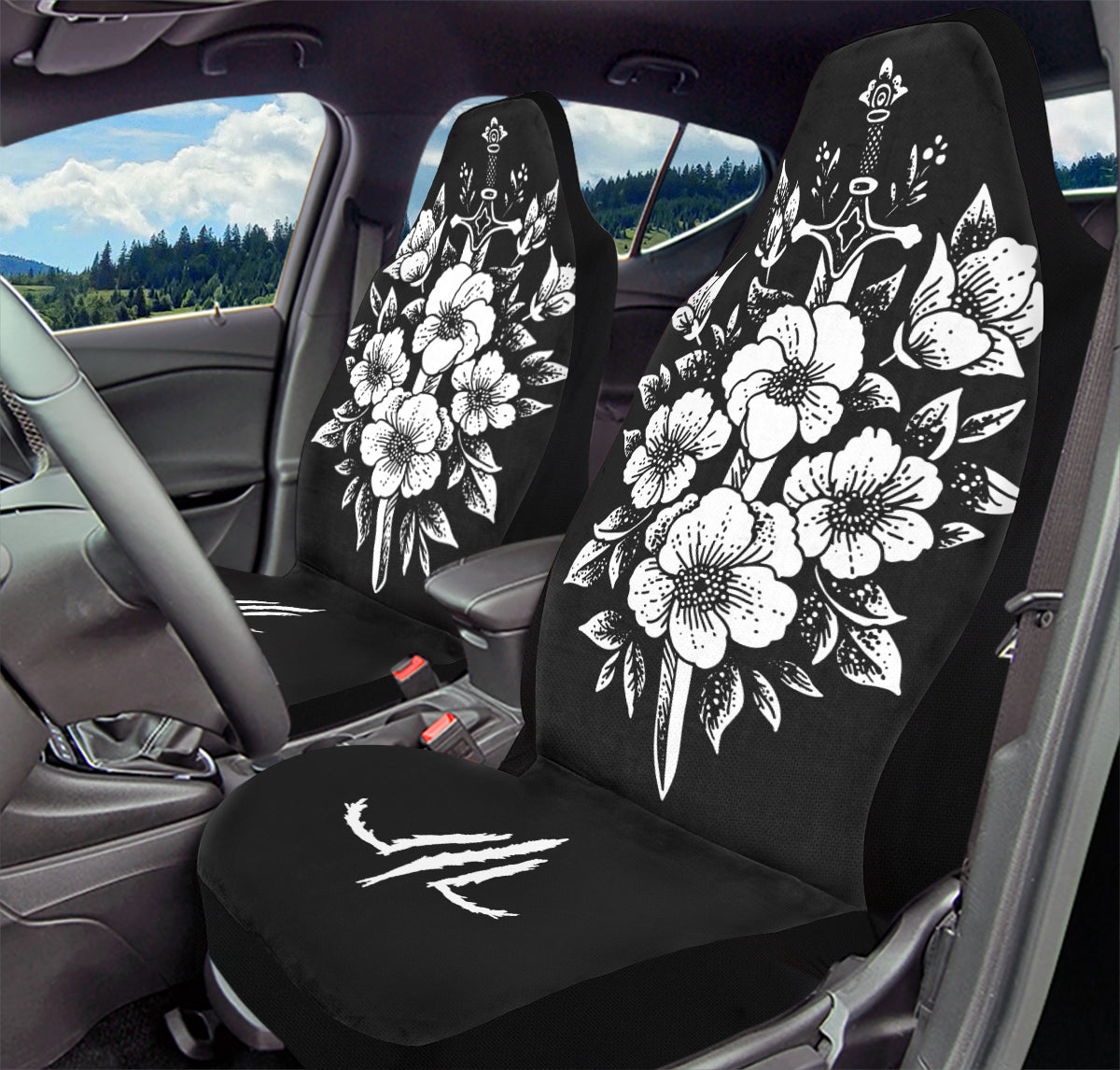 Minimalist Dagger Flowers Car Seat Cover