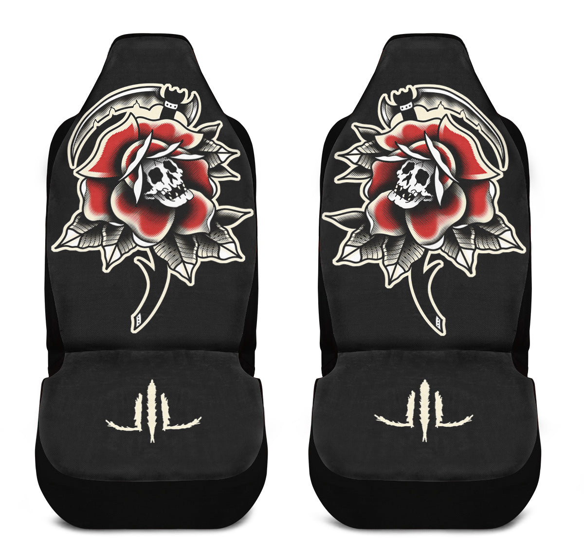 Red Rose Scythe Skull Car Seat Covers