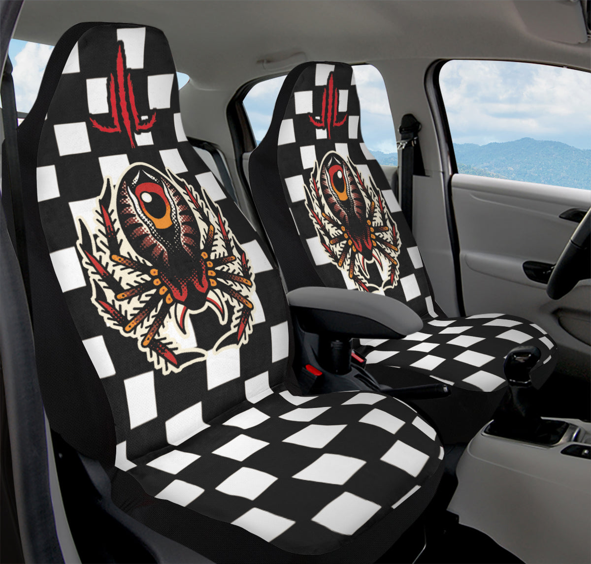 Spider Checkered Car Seat Covers