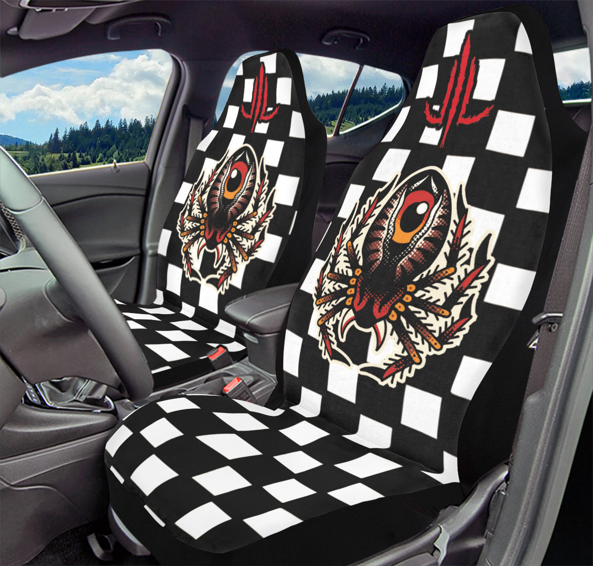 Spider Checkered Car Seat Covers