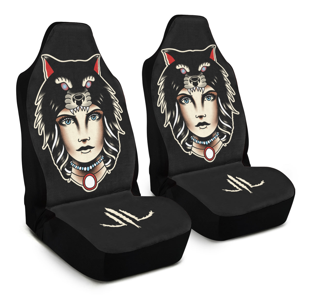Wolf Cowl Girl Head Car Seat Covers