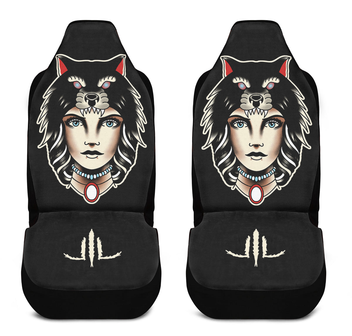 Wolf Cowl Girl Head Car Seat Covers