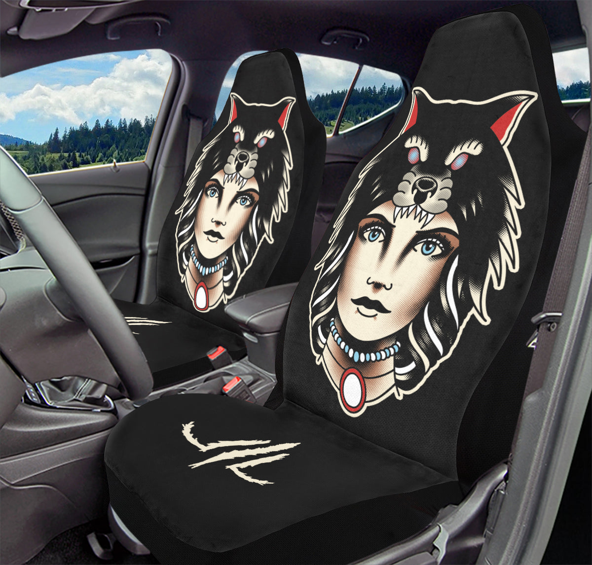 Wolf Cowl Girl Head Car Seat Covers